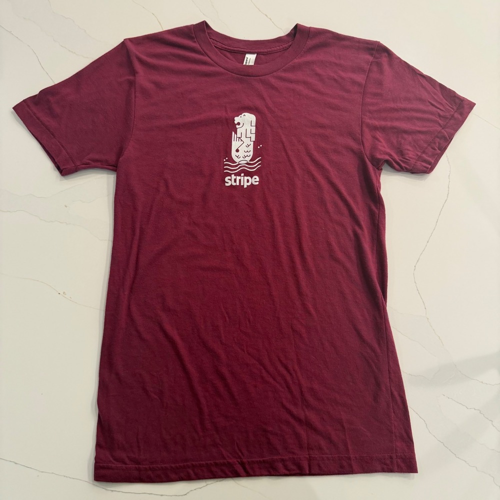 American Apparel Burgundy Stripe Merlion Graphic‎ T Shirt Size Small